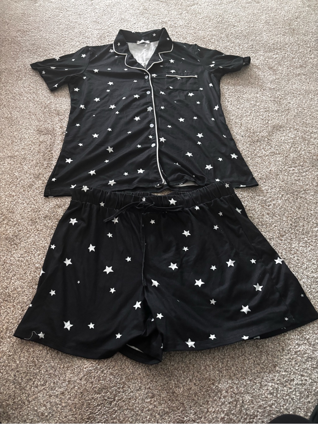 Women’s Black Star-Print Pajama Set - Short Sleeve Top & Shorts